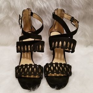 Sexy Leather Unique Black strappy heel